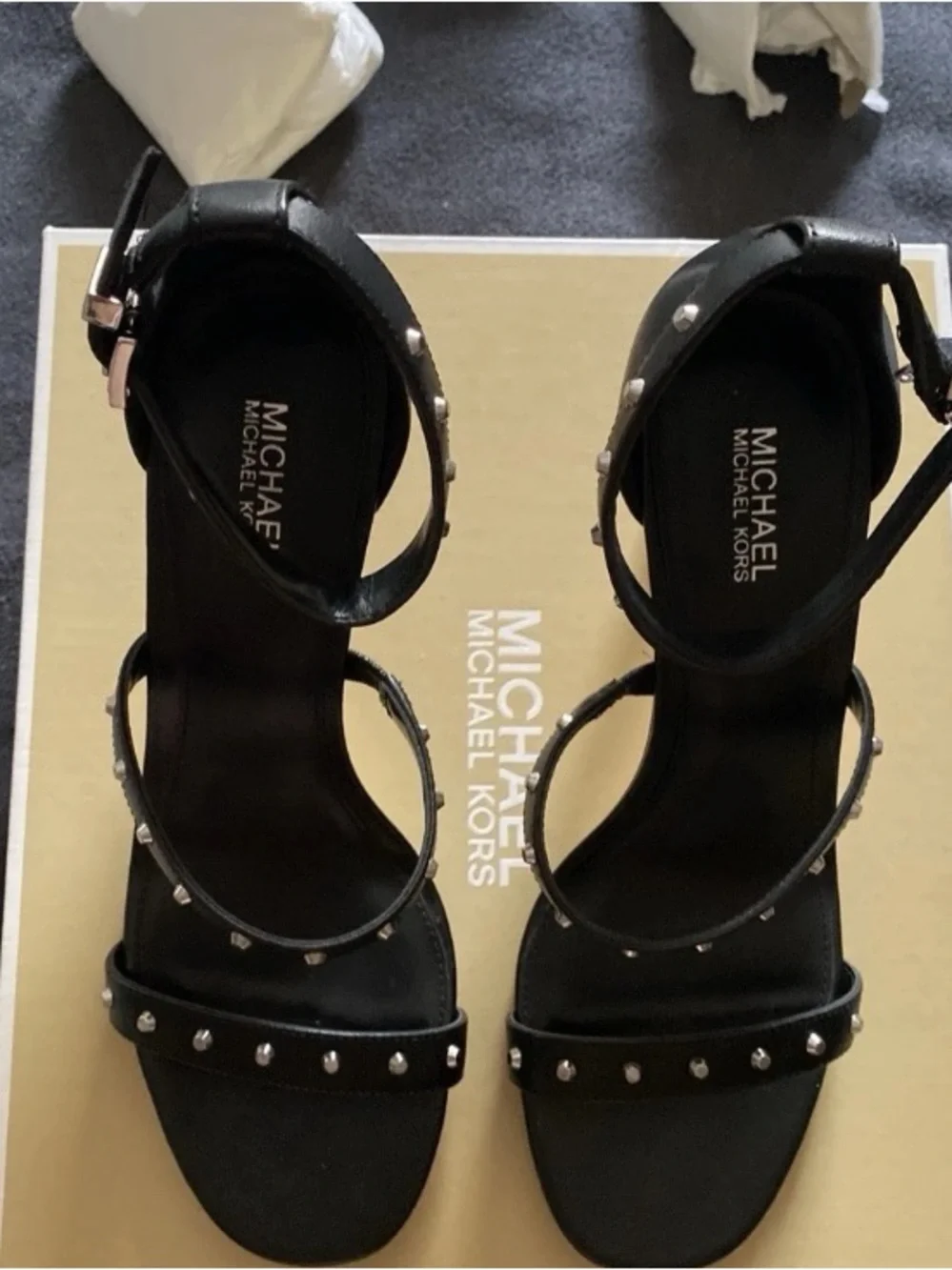 Michael Kors Black Leather Open-Toe Ankle Strap Heels